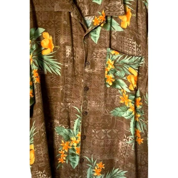 Men's Hawaiian Shirt XL Caribbean Joe Island Supply Co Aloha Floral Tan Orange - Picture 4 of 5
